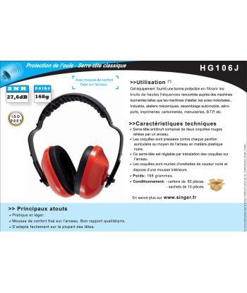 Casque serre-tête anti bruit confortable 27,6 dB - lot de 10 Découvrez la collection