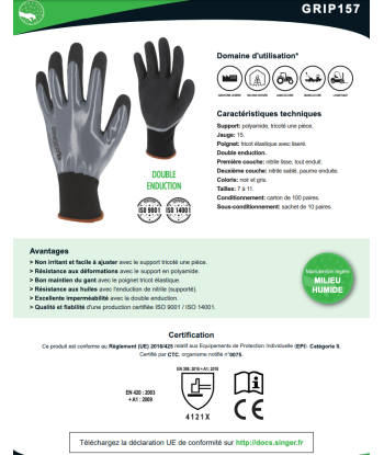 Gants nylon enduits nitrile double couche - lot de 100 acheter